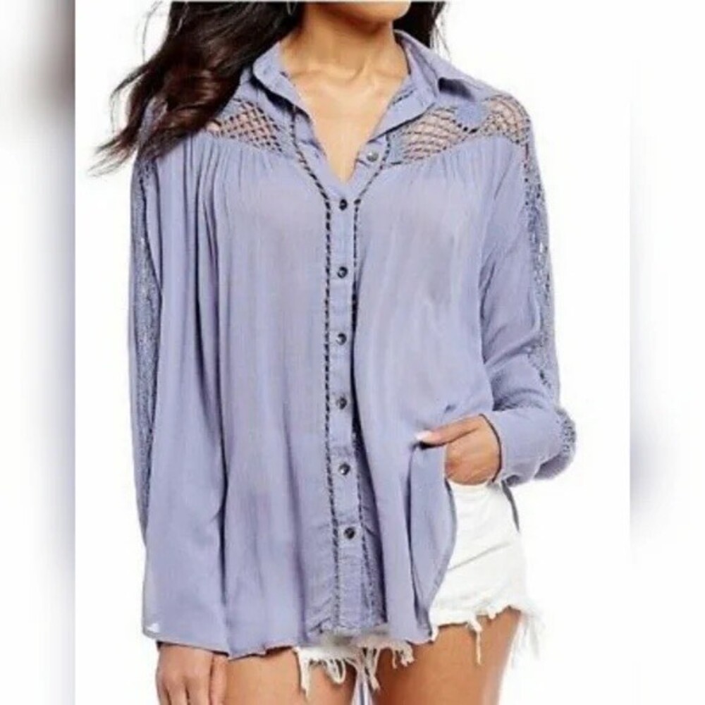 Final notice - Free People Boho Country Blue Lace Detail Button Up Top